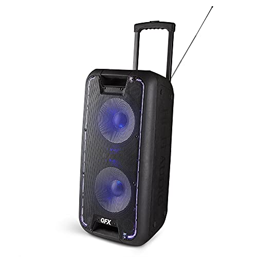 Qfx Pbx-100 Portable Rechargeable Bluetooth Speaker With Led Party Lights, Dual 10 In. Woofers, Tws, Fm Radio, Handles And Wheels #TOP4