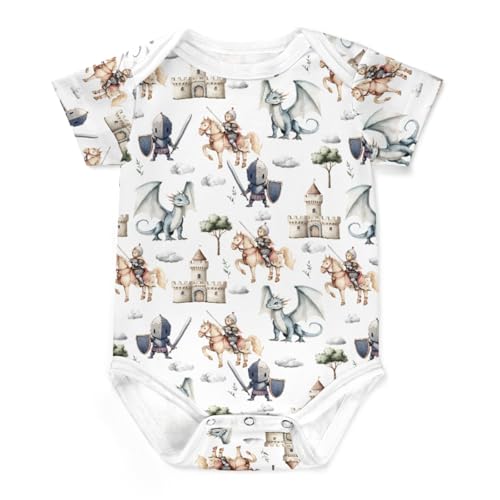 Cute Dragon Castle Knight Horse Baby Bodysuits Fairytale Dragons Trees Leaves Cloud Clothes