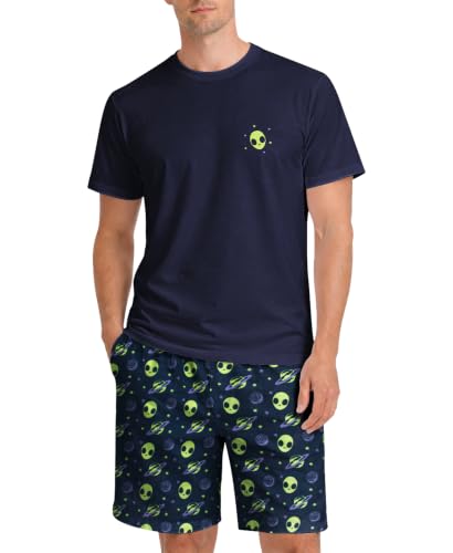 Image of Yoimira Mens Soft Pajama Set Short /Long Sleeve 2 Piece PJs with Pockets | Men's short /long sleeve pajama set, soft 2 piece PJs with pockets for sleepwear, loungewear, relaxing at home and nightwear