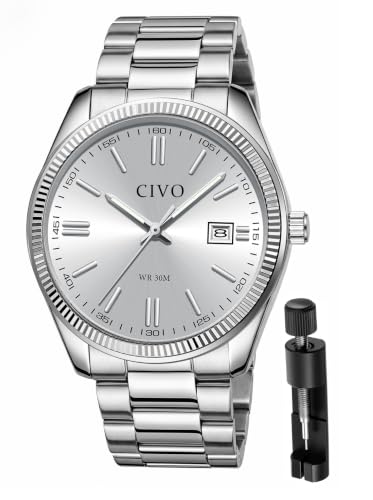 CIVO Analog Mens Watches Silver: Wrist Watches with Date Easy to Read | Dress Stainless Steel Watch...
