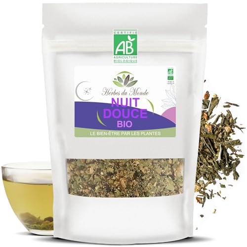 Herbes du Monde - Té de hierbas orgánico dulce de noche - Infusión orgánica calmante antiestrés - Mezcla de plantas naturales - 1 sobre de 50 g con certificación AB