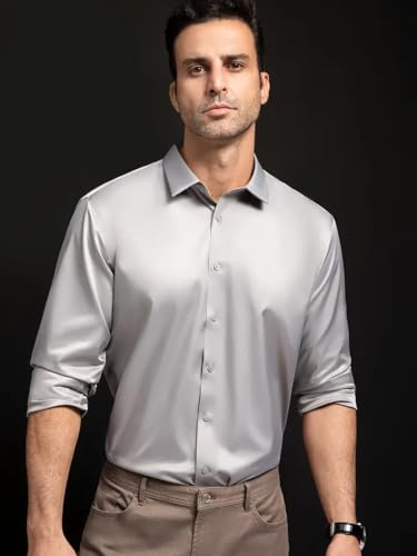 Image of IndoPrimo Men's Stylish Solid Satin Casual Shirt for Men Full Sleeve