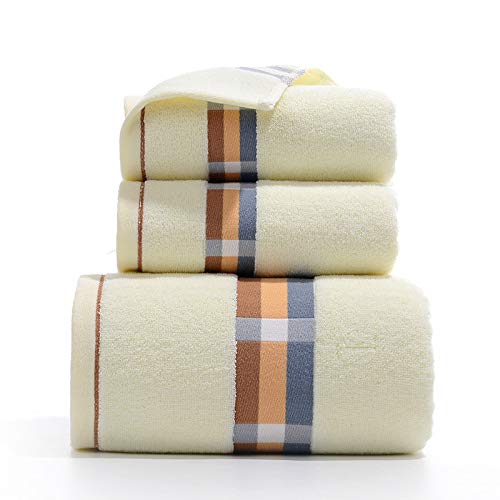 Juego de toallas de baño beige de algodón peinado con 2 toallas de mano y 1 de baño suave 1