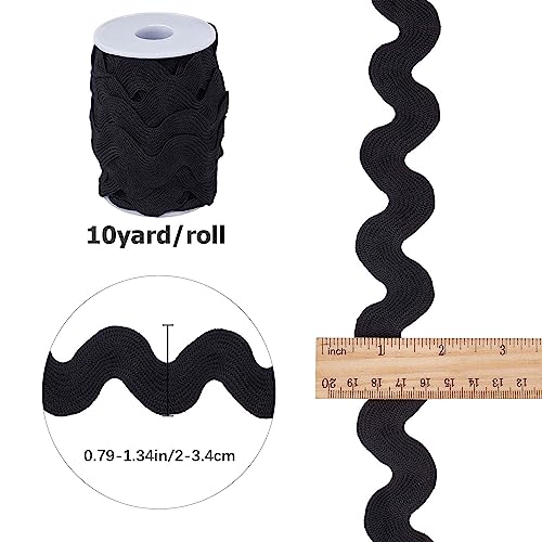GORGECRAFT 20mm RIC Rac Ribbon 10 Yards Black Wave Sewing Bending Fringe Trim Woven Braided Fabric Lace for DIY Crafts Clothes Dress Embellishment Flower Gift Wrapping Wedding Party Decorations - Image 2