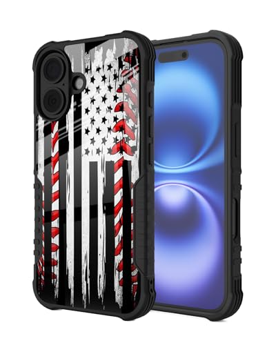 YALUUU iPhone 16 Case Baseball American Flag Design Boys,