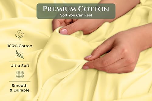Image of Royale Linens 100% Cotton Pillow Cases Queen Size Set of 2 - Percale Pillowcase - Yellow Pillow Cases Super Soft Cooling & Breathable Hotel Cotton Pillowcases, Fits Queen Pillows (20 inchx30 inch, Yellow)