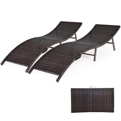 Tangkula-Set-of-2-Patio-Chaises-Foldable-Outdoor-Patio-Wicker-Lounger-Chair-with-Double-Sided-Cushions-Suitable-for-Poolside-Garden-Lawn-Backyard-Deck-and-Sunroom Tangkula Set of 2 Patio Chaises Foldable Outdoor Patio Wicker Lounger Chair with Double Sided Cushions Suitable for Poolside Garden Lawn Backyard Deck and Sunroom