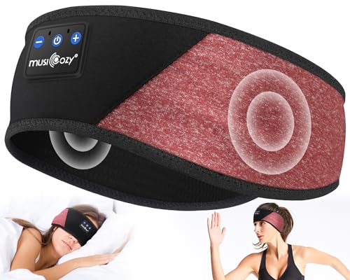 Image of MUSICOZY Sleep Headphones Bluetooth 5.4 Headband, Wireless Earphones Music Sleep Earbuds Sleeping Eye Mask with HD Stereo Speakers for Workout Running Travel Yoga, Ideal Gifts (Red & Black)