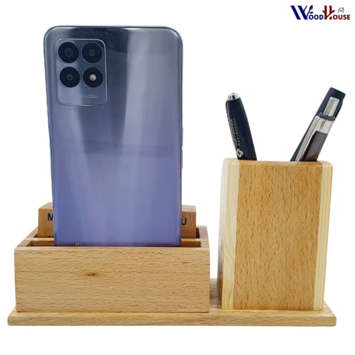 Image of WOODHOUSE Wooden Pen Stand with Calendar & Mobile Stand for Office Table, Pen Holder 100 Years Calendar, New Year Calendar 2023 for Office Table | Lifetime Infinite Perpetual Desk Calendar (WH-107)