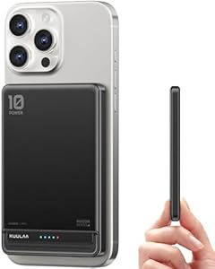 Kuulaa Ultra Slim Powerbank für Magsafe, 10000mAh Magnetische Power Bank, PD 20W Schnellladung Kabellose Powerbank mit USB-C-Eingang und -Ausgang für iPhone 17/16/15/14/13/12/Pro/Pro Max Serie