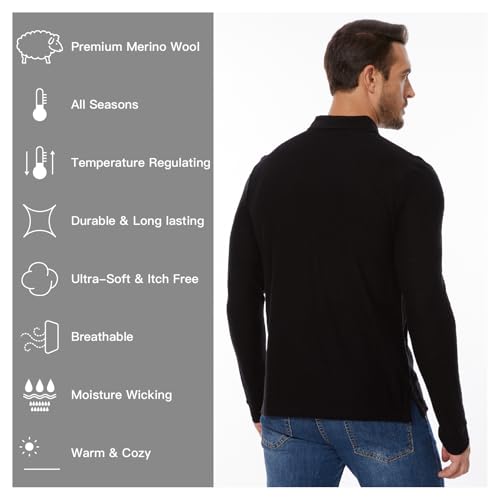 MERINNOVATION Merino Wool Long Sleeve Polo Shirts for Men-100% Merino Wool Mens Golf Shirt Pique Moisture Wicking2