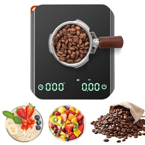 Carehabi Báscula digital de cocina con temporizador, 0,1 g, alta precisión, 2 kg, mini báscula de café con almohadilla térmica de silicona, báscula de cocina recargable