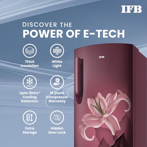 Image of IFB 206L 4 Star Direct-Cool Single Door Refrigerator with Advanced Inverter Compressor (IFBDC-2324DRBE Midnight Bloom Red) Extraordinary Space with Humidity Controller