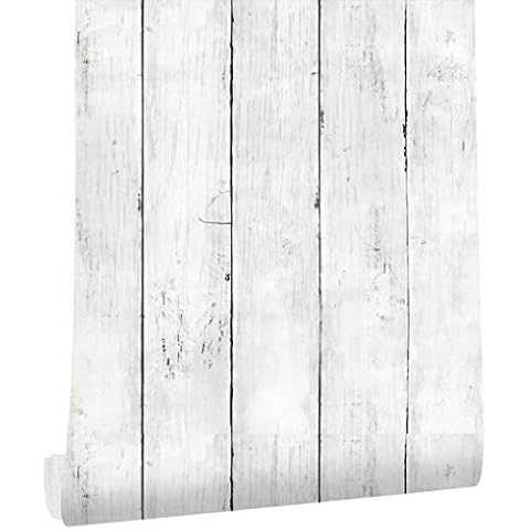 FENTIS Wood Panel Wallpaper Light White-Grey Peel and Stick Wall Paper for Kitchen Self Adhesive Contact Paper for Walls Living Room Furniture Sticker for Door Worktop 44.5x500cm Cover