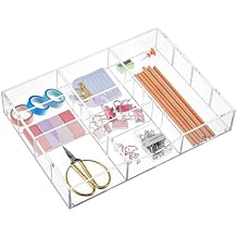 Briwooody Acrylic Drawer Organizer Clear Desk Drawer Organizer Trays with Adjustable Compartments Desk Accessories for Office Stationery Makeup Silverware Bathroom Non Expandable
