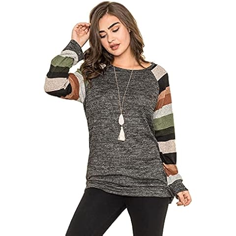 Eloges Women's Multi Color Stripe Long Sleeve Tunic Color Block Raglan Lightweight Knit | Reg, Plus (Olive Black, X-Large) Cover