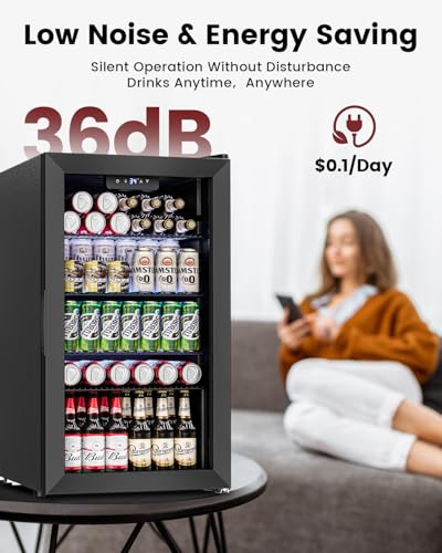 Image of Feelfunn Wine Cooler Refrigerator - 26 Bottle 126 Can Mini Wine Fridge with Glass Door for Beer Soda Water Drink, Small Wine Cellar Beverage Refrigerator for Bedroom Office Home Bar Dorm, 3.2 Cu.Ft