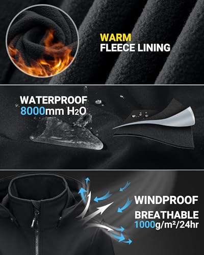 Outdoor Ventures Women's Softshell Jacket with Removable Hood, Insulated Windbreaker Waterproof Warm Fleece Lined Coat3