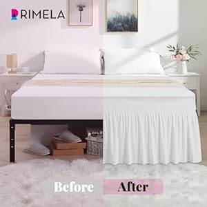 Rimela white bed skirt queen size 15 drop elastic bedskirt for box spring adjustable bed soft and solid fabric easy to install machine washable wrinkle fade resistant warm white dust ruffle  urban country home decor
