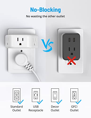 Flat Plug Power Strip - Trond 5Ft Ultra Thin Extension Cord With 6 Widely Outlets And 3 Usb Ports(1 Usb C) + Multi Plug Outlet Extender 2 Pack - Trond Electrical Wall Outlet Splitter #TOP6