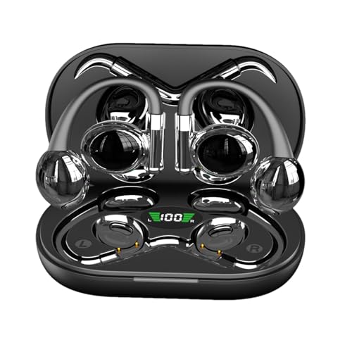 Auriculares de oreja abierta inalámbricos, auriculares portátiles inalámbricos con clip | Auriculares deportivos inalámbricos con ganchos para los oídos, pantalla digital, micrófono dual transparente