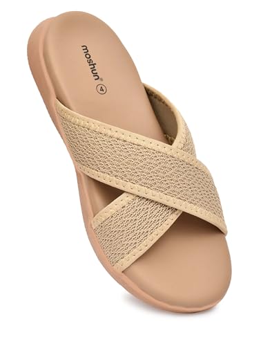 Image of Moshun Criss Cross Sandals for Women & Girls | Multi Strap & X Strap Flat Sandals, Bounce Back Technology Footbed with Adjustable Strap, Anti-Slip Sole | Lightweight Daily Wear Casual Slip-On Sandals