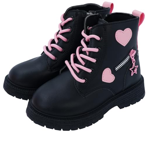 SEAUR Toddler Girls Ankle Booties Lace Up Side Zipper Boots Fashion Outdoor Work Boots Autumn Winter Little Kids Combat Boots