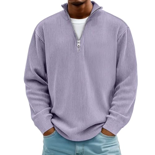 Mokaloha Mens Shirts, Pacificozy Men's Simple Casual Ribbed Stand Collar Zipper Long Sleeve T-Shirt Fall Fashion