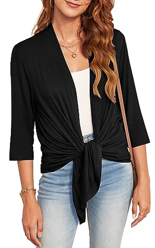 Women's Casual 3/4 Sleeve Cardigan Tie Front Lightweight Soft Open Front Cardigans2