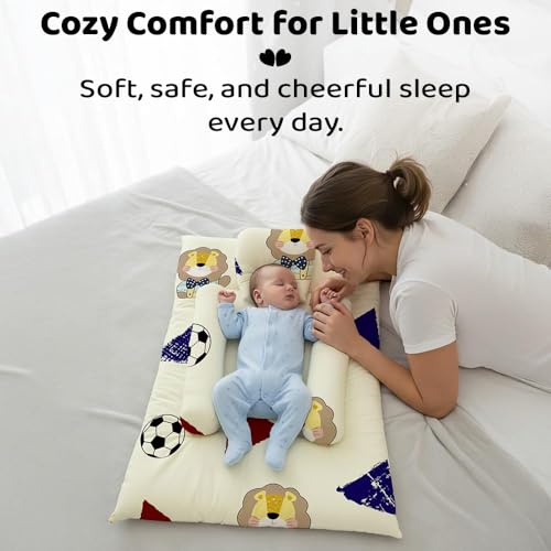 Image of StarAndDaisy Newborn Baby Bedding Set, Baby Bed Soft & Breathable, Godari Boys & Girl Design, Cushioned Mattress Sheet with 2 Side Bolster Pillows & 1 Head Pillow -Teddy Print