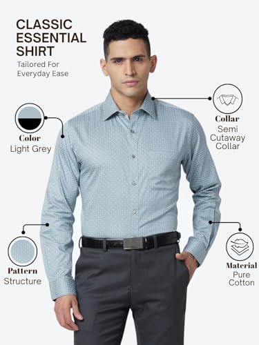 Image of Raymond Men's Slim Fit Pure Cotton Structure Pattern Semi Cutaway Collar Full Sleeve Formal Shirt