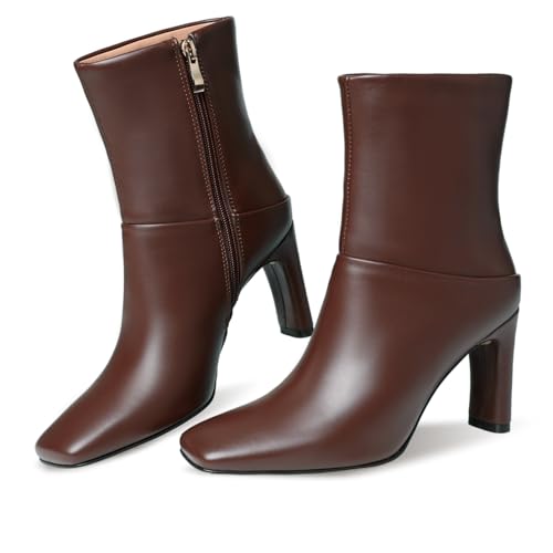 Ankle Boots for Women Square Toe Short Boots Side Zipper Low Heel Ankle Booties Fashion Comfort Dressy Lady Shoes