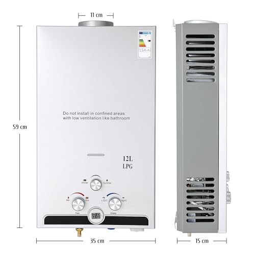 Miniatura 2 de Co-Z 12 L Calentador De Agua Butano Calentador De Agua Lpg Instantáneo, Certificado Ce, Calentador De Agua De Gas Licuado De Petróleo Sin Tanque 12 L