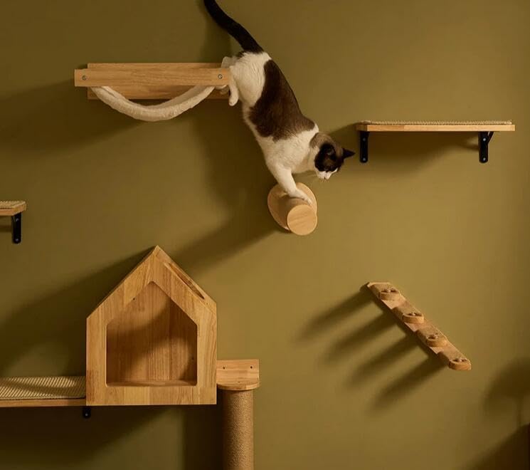 review Cat Climbing Shelf Wall Mounted Four Step Stairway with Sisal Scratching Post for Cats Tree Perch Platform Jumping Furniture (Scratching Post a)