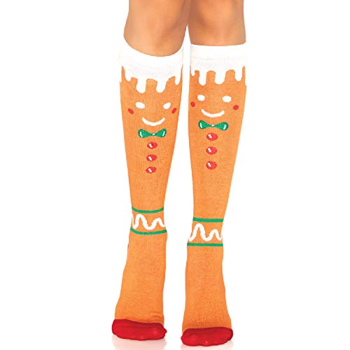 Leg Avenue womens Christmas Holiday Casual Knee High Socks Gingerbread One Size
