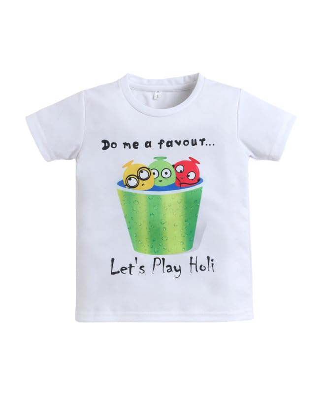 Image of The Magic Wand Kids Holi Festival Theme Printed T-Shirts, Girls Top, Boys Kurta Multicolored for Kids Baby Boys and Girls, Traditional Indian Wear Dress for Holi