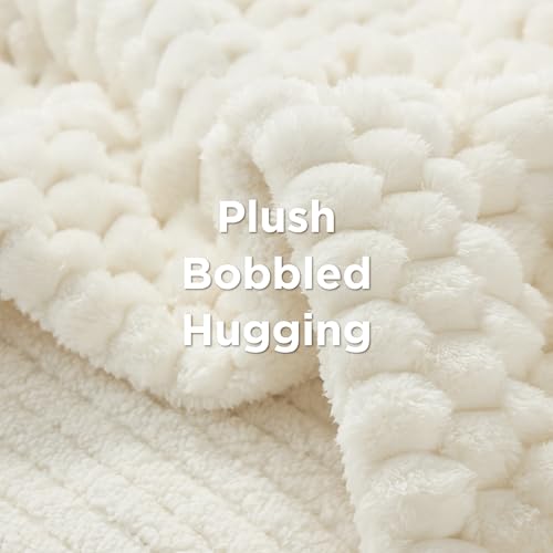 Image of Bedsure Heated Blanket Throw - Super Soft Flannel Sherpa Electric Blanket with Bubble Pattern, Heating with 6 Heating Levels, 4 Time Settings, and 3-Hour Auto-Off (Coconut White, 50x60 inches)