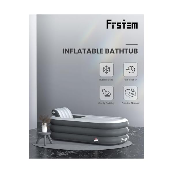 Frstem 71" Aufblasbare Badewanne für Erwachsene mit elektrischer Luftpumpe S Grau – Bild 5