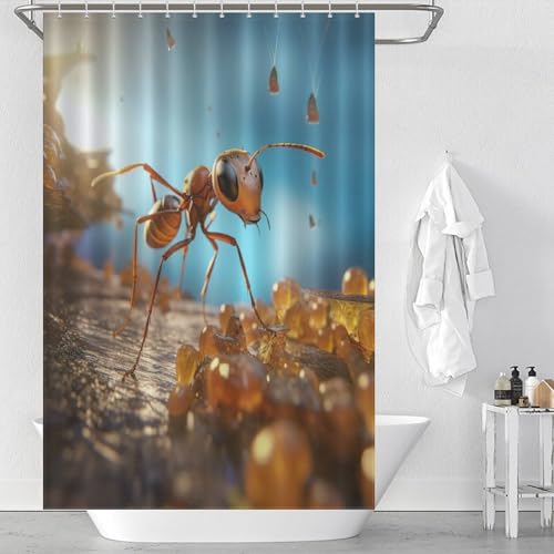 Rideau de douche tissu lavable Fourmi imperméable en polyester avec crochets pour baignoire