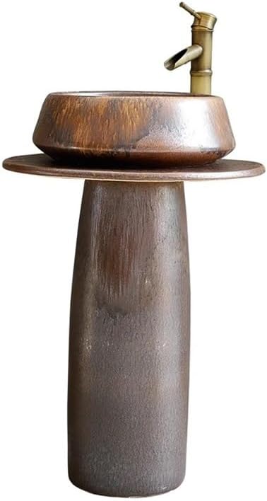 Bathroom Countertop Vessel Sink Pedestal Sink Wash Basin, Home Retro Bathroom Suitable For Courtyard And Indoor Pedestal Sink Vanity