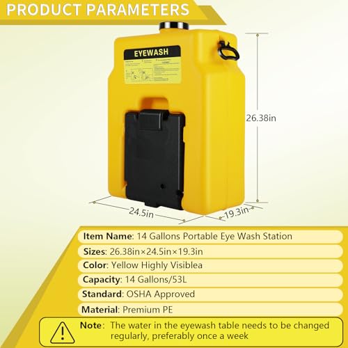 Image of Portable Eye Wash Station OSHA Approved, 14 Gallon Wall Mounted Eyewash Stations, Dual Spray Emergency Eye Wash Station Lasting for 15 Minutes, First Aid Eyewash Units, Eyes Irrigation Equipment