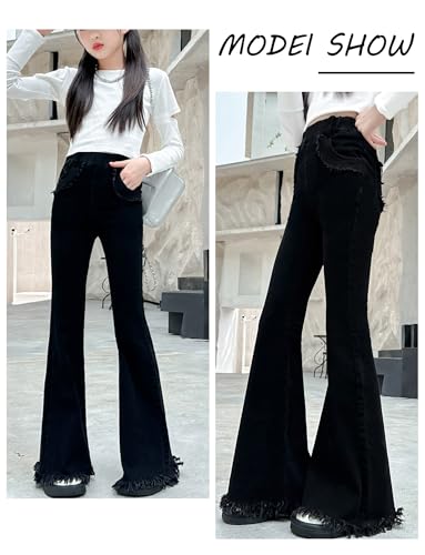 SEAUR Girls Flared Denim Jeans Kids Elastic High Waist Washed Bell Bottoms Pants Baggy Trousers4