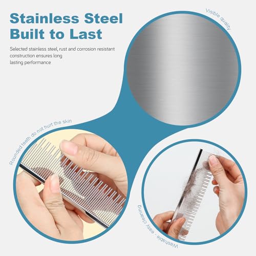 Image of 6 Inches Stainless Steel Pet Comb for Dogs & Cats, Metal Detangling Grooming Tool for Long & Short Haired Pets, Anti-Static Cat Comb with Rounded Teeth for Matted Fur Removal & Shedding Control