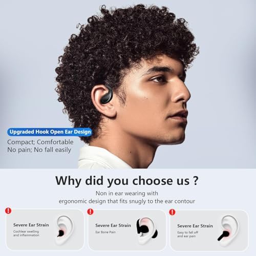 Psadhi Open Ear Clip Wireless Earbuds Headphones, Bluetooth, Open Ear Design for Running Fitness,Office,Built-in Mic, I LED Display Charging Case,Ear Hooks Ear Buds-black1078 - 2