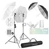 LimoStudio (LED Super Bright) 2600W Output Photo Studio Umbrella Continuous Lighting Kit, 6500K Neutral Day Light, 9200 Lumen, CRI95, White Soft Umbrella Diffuser & Black, Silver Reflector, AGG3429