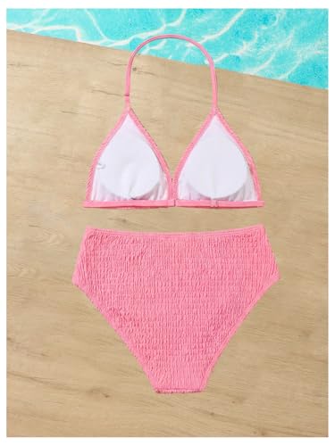 Image of RoseSeek Girl's Tie Dye Smocked 2 Piece Swimwear Sets Backless Cute Bikini