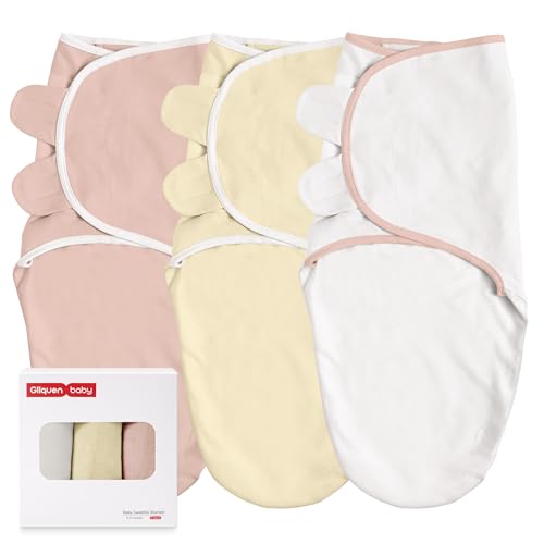 Image of GLLQUEN BABY Swaddle Blankets for Baby Girl & Boy, Easy Adjustable Sleep Sack, Newborn Swaddles for 0-3 Months, Baby Sleep Sack, Pink & Yellow Tone, Swaddling Blankets 3 Pack Wrap Set