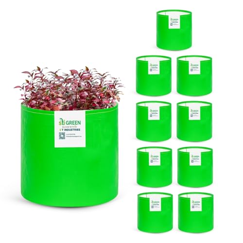 Image of HDPE Grow Bags for Plants 6X9 Inch (Pack of 10) | 260 GSM Heavy Duty UV-Protected Round Green Colour Plant Bags for Terrace and Vegetable Gardening | Strong & Reusable|