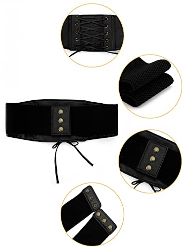 Allegra K Lady Press Button Closure Stretch Corset Waist Laceup Cinch Belt Black2