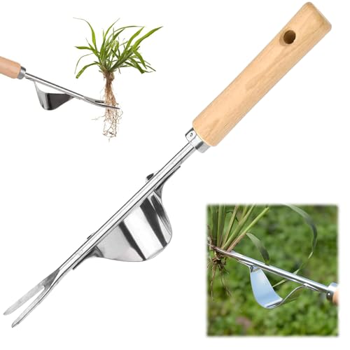 Extractor de malas hierbas, herramientas de deshierbe para jardín, base de palanca de metal y tenedores en forma de V, removedor de malas hierbas de acero inoxidable para jardinería